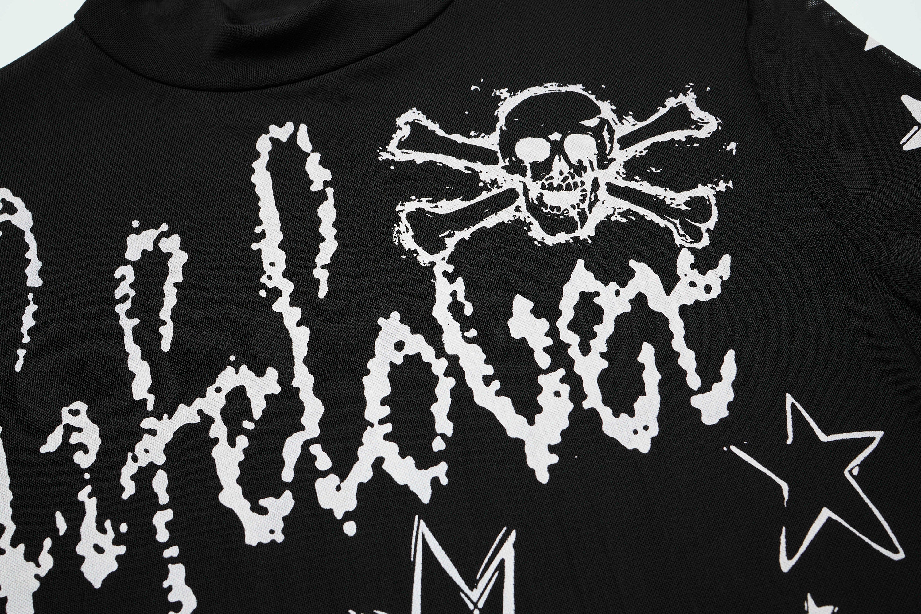 CLP Full-Print Graffiti Mesh Long-Sleeve Tee