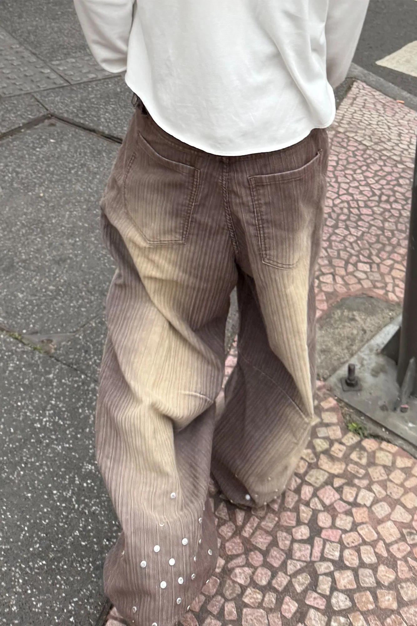 STEEPC Washed Striped Corduroy Studded Wide-Leg Pants