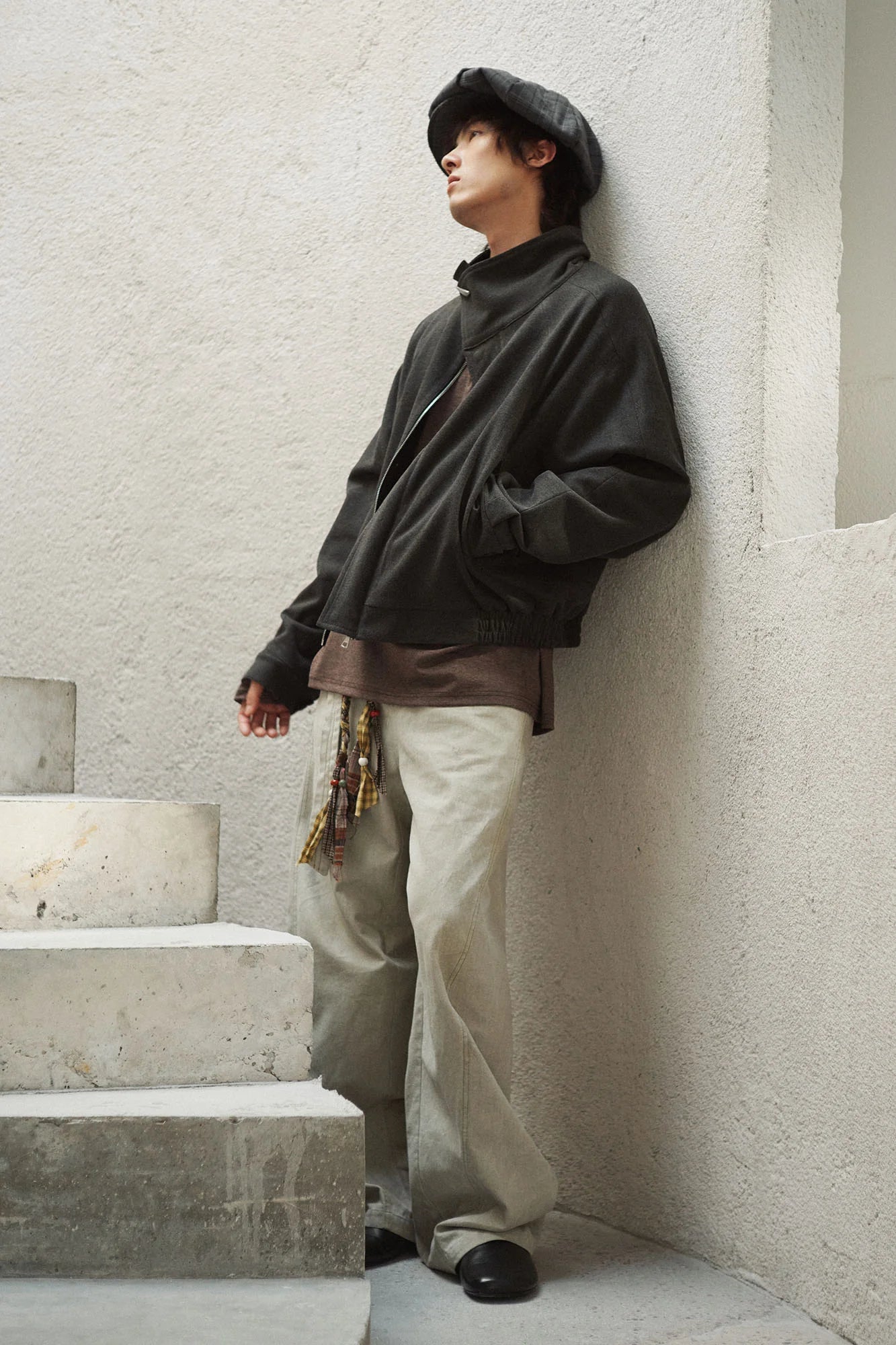 GONGHE REPUB High-Neck Woolen Crop Jacket