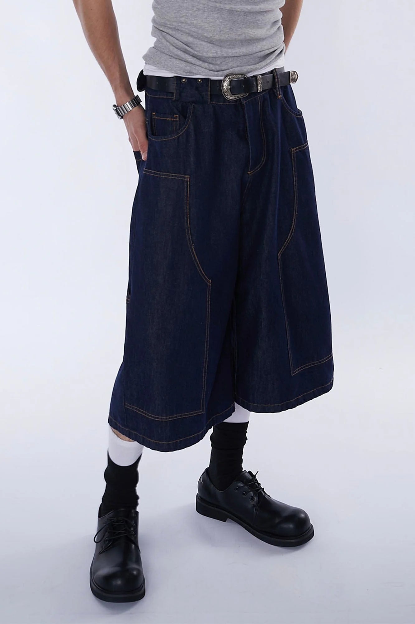 ASSEEN Double-Knee Raw Denim Shorts