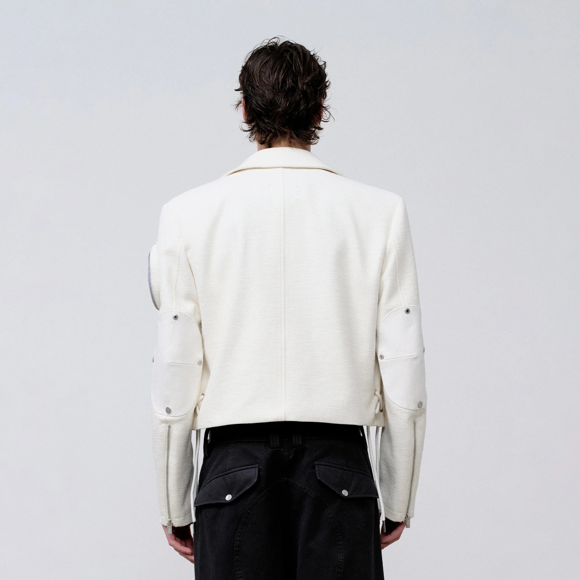 FACEONLAB Arm-Patched Cropped Naval Jacket White