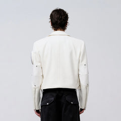 FACEONLAB Arm-Patched Cropped Naval Jacket White