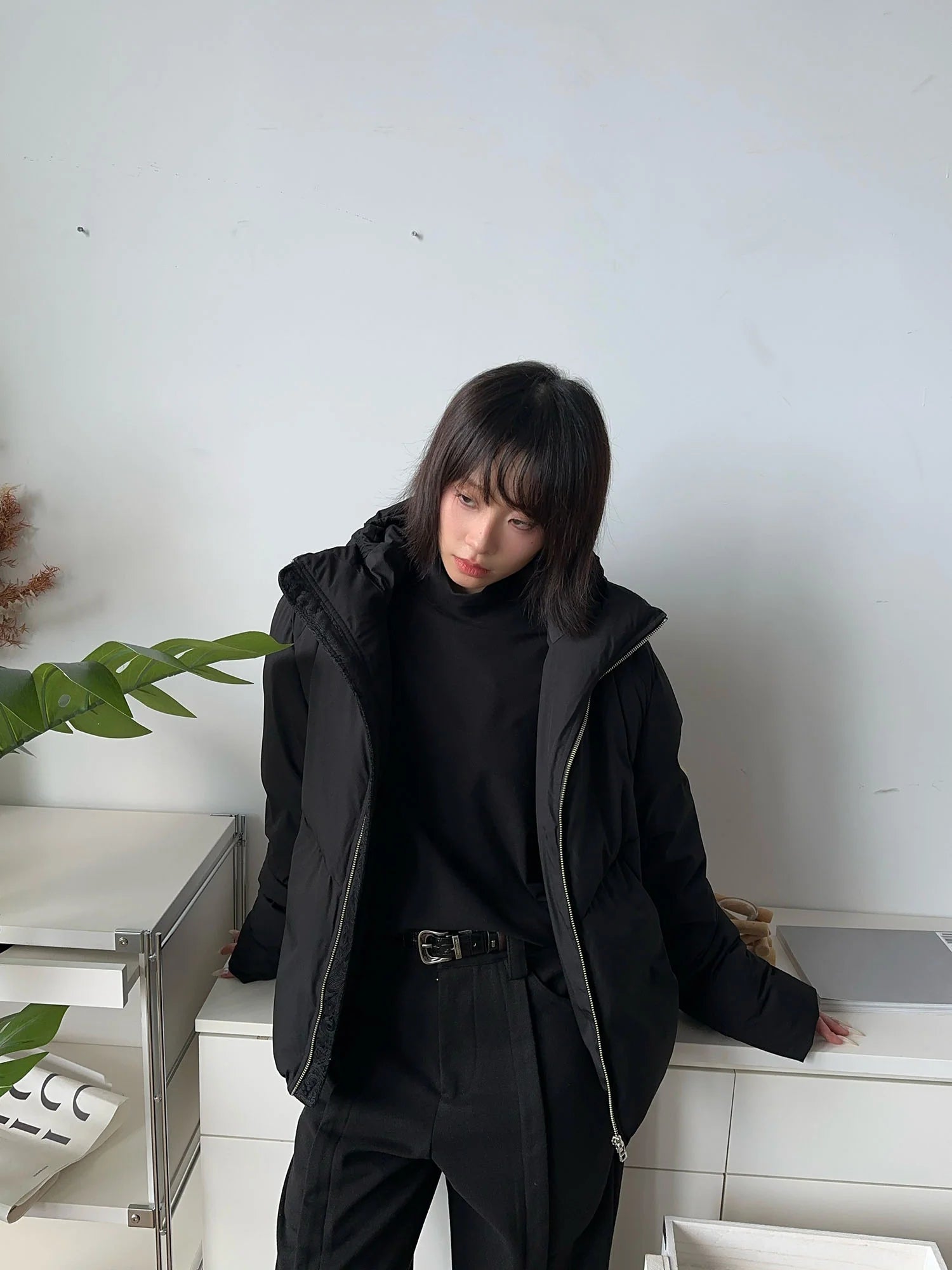 OKAYTHXBYE Essential Patterned Lapel Down Jacket