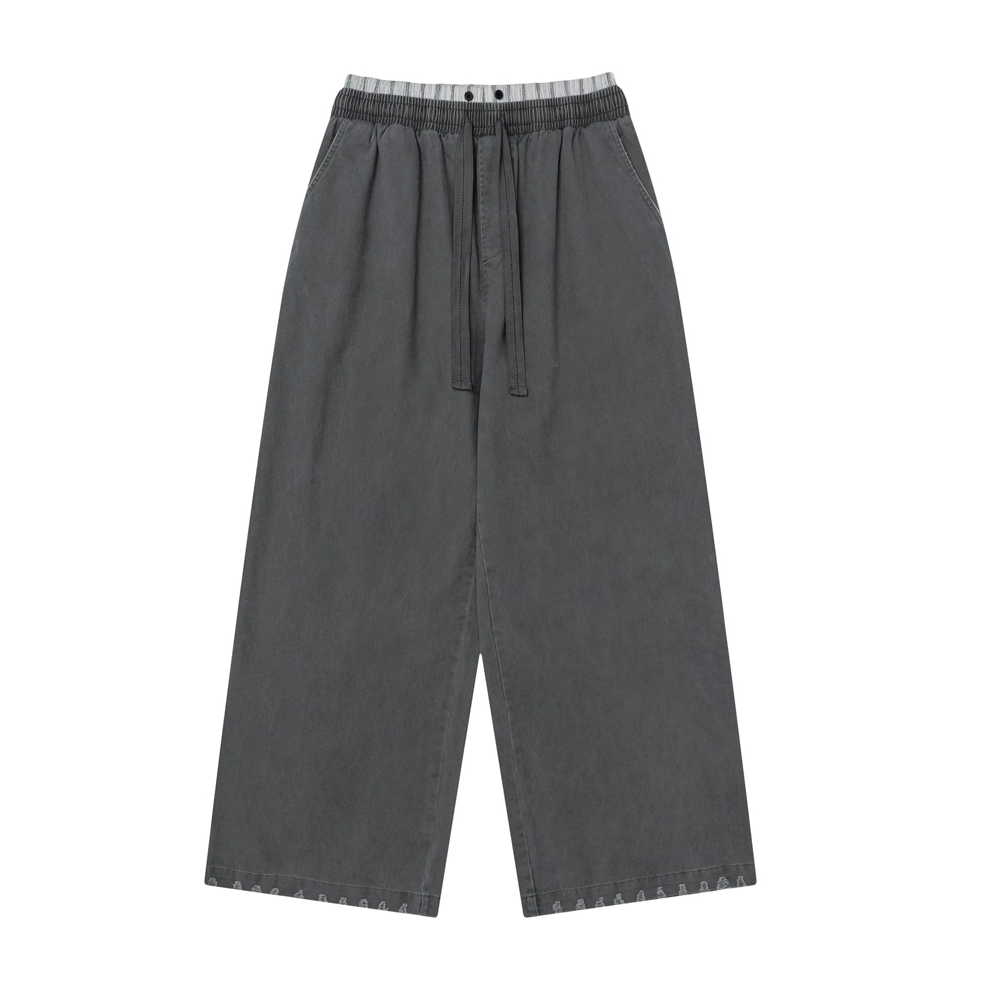 OVDY Layered-Waist Distressed Straight-Leg Pants