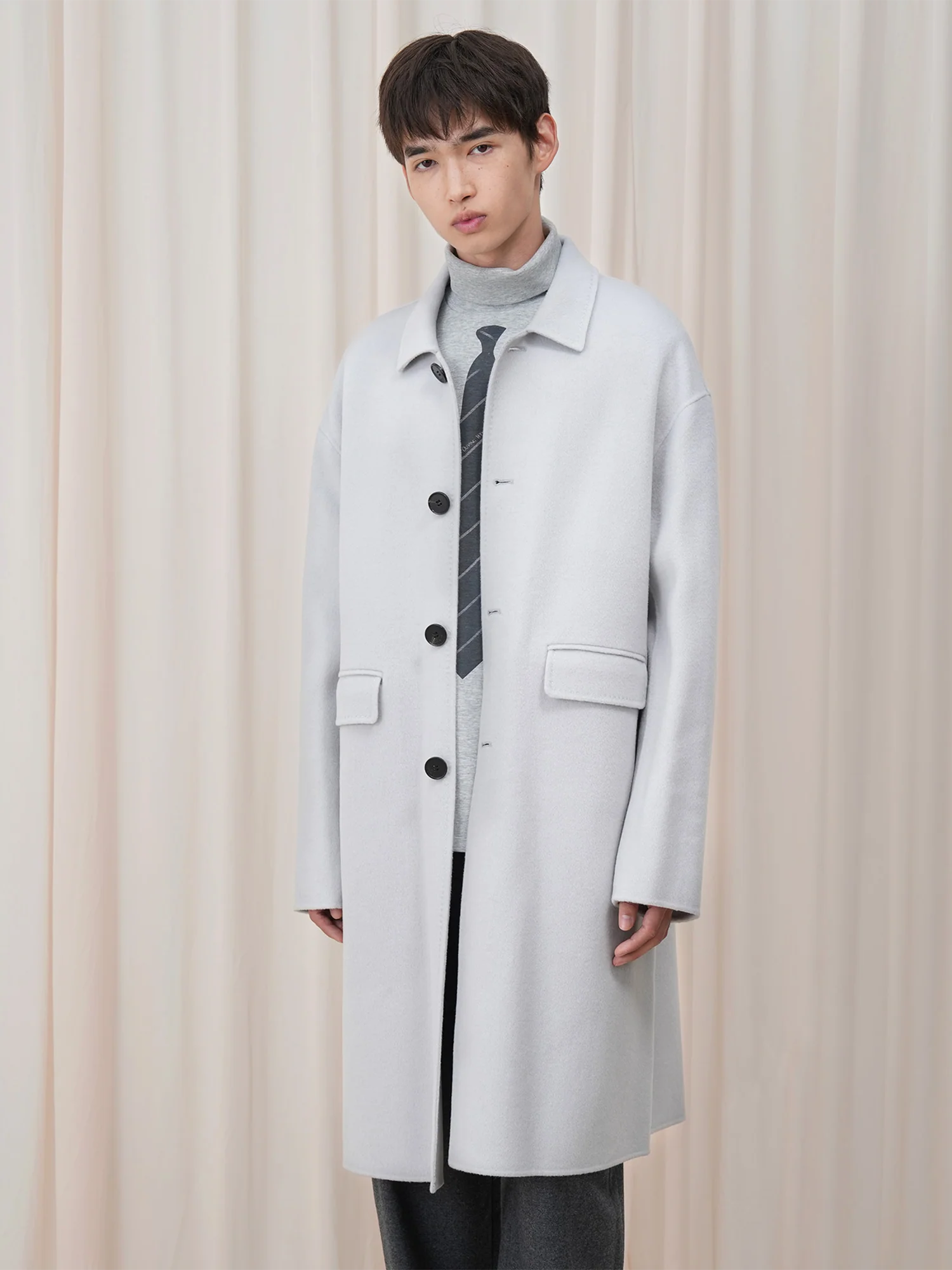 OUYANG WENJUN Minimal Wool Oversized Coat Light Gray