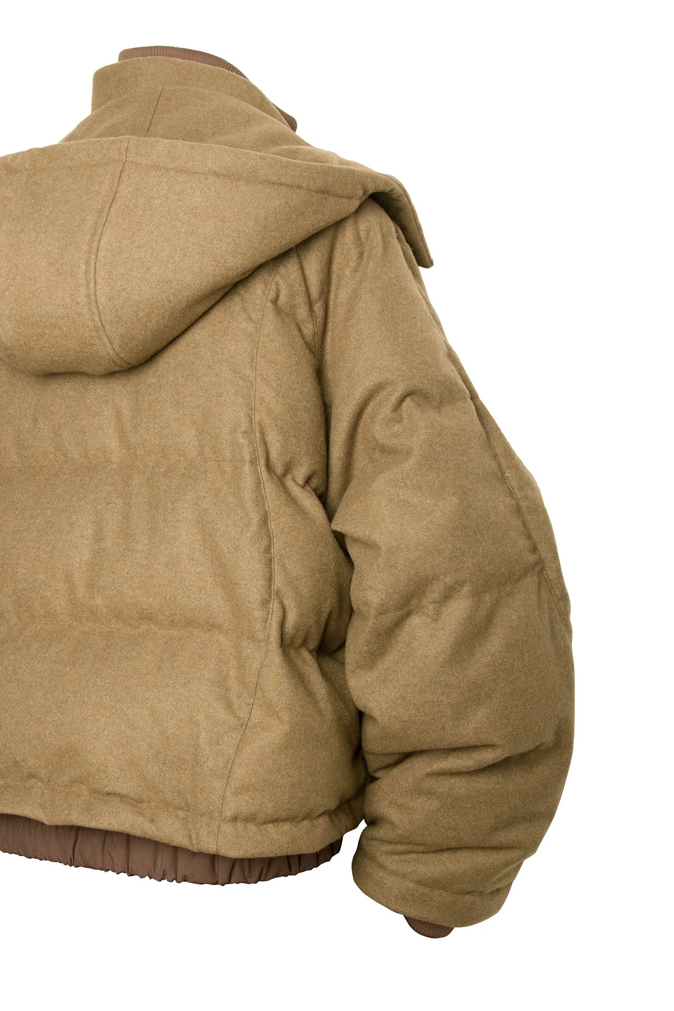 RELABEL Layered Detachable Hood Wool-Blend Puffer Jacket Brown