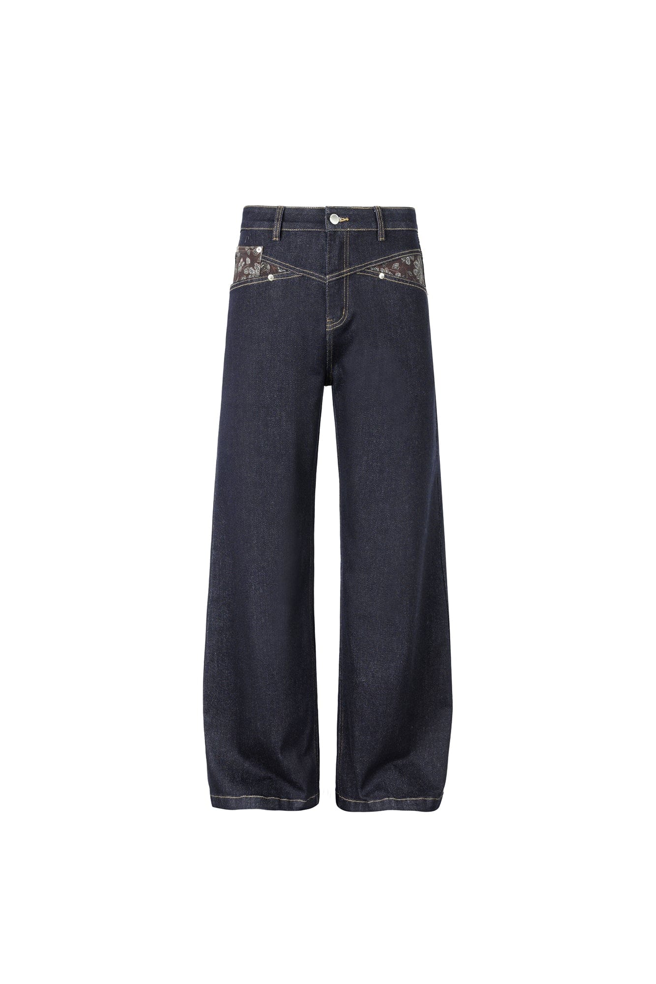 OKAYTHXBYE Floral Paneled Waist Raw Jeans