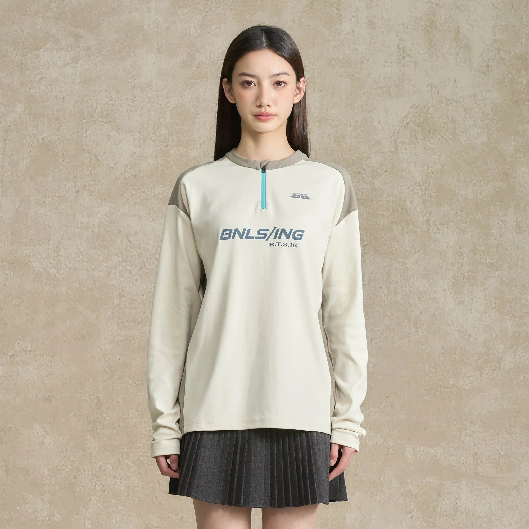 BONELESS Contrast Half-Zip Racing Long-Sleeve Tee