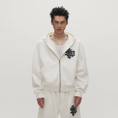 SAVAGEGROWTHWORLD Gothic Lettering Embroidered Zip-Up Hoodie