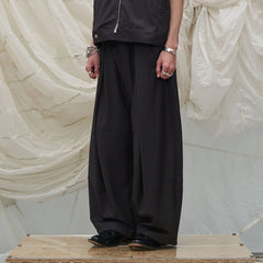 RELABEL Pleated Drawstring Curved Wide-Leg Trousers