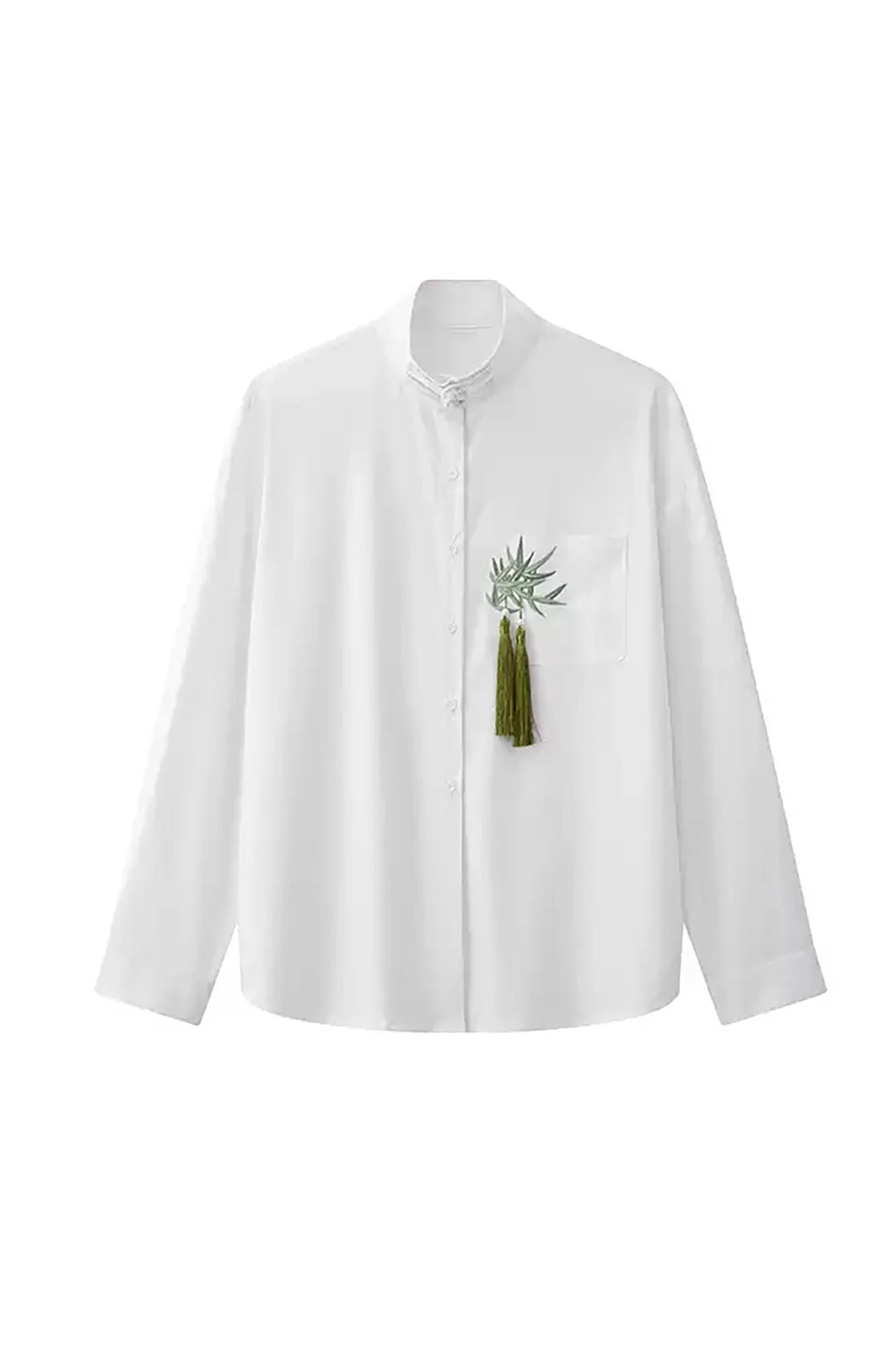 JIECHI Bamboo Tassel Embroidered Mandarin Shirt