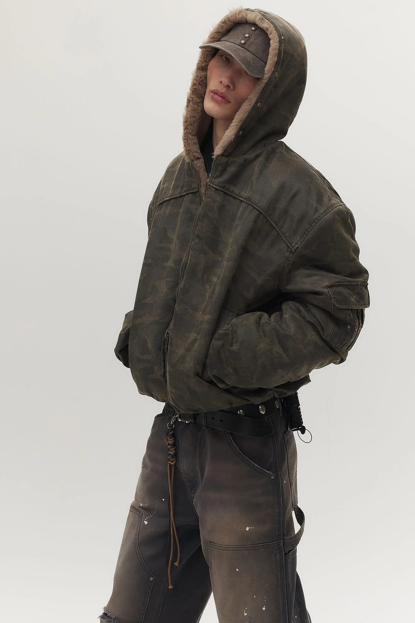 SAVAGEGROWTHWORLD Camo Faux Fur Lining Bomber Jacket