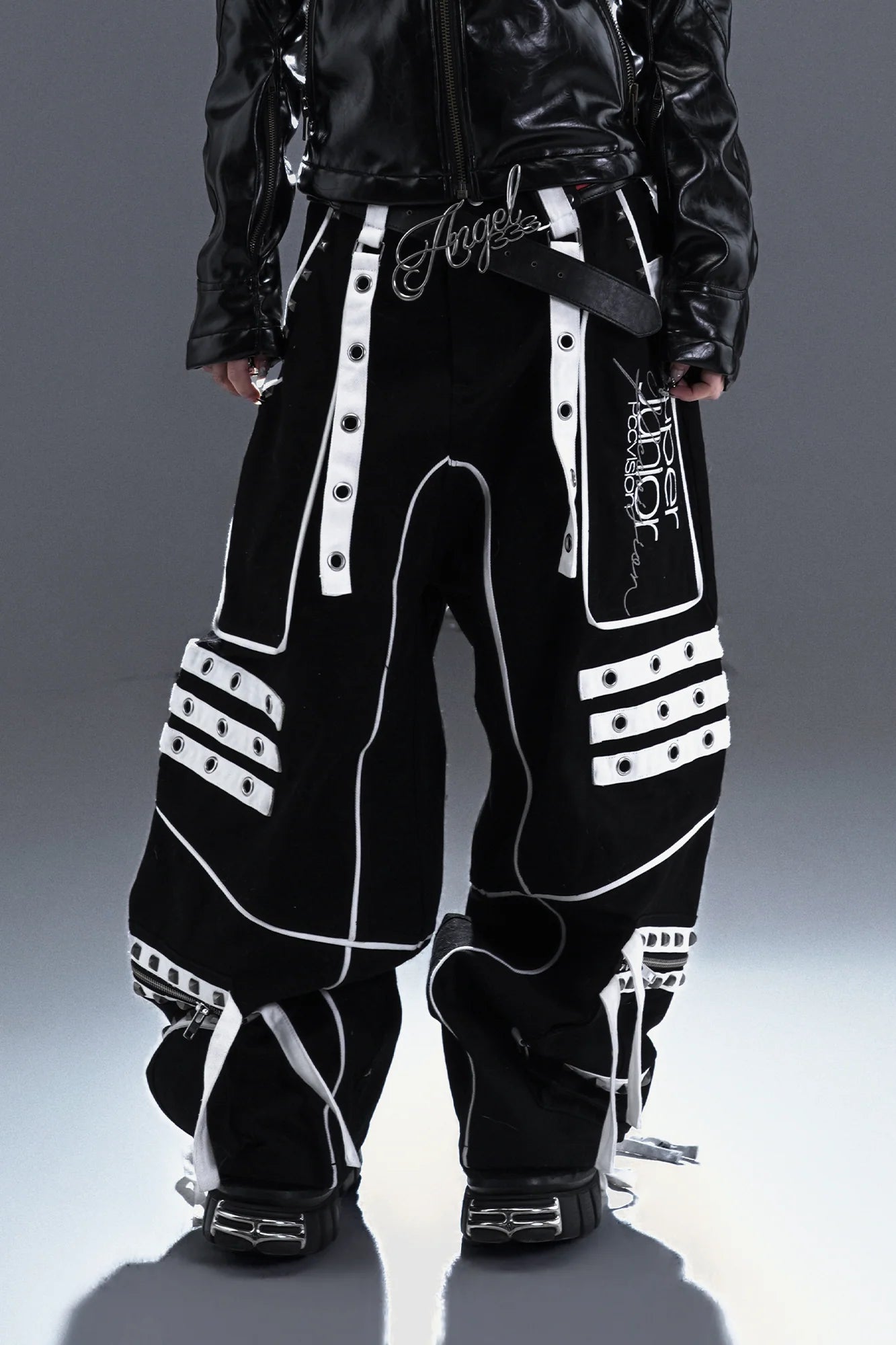 PCCVISION Studded Embroidered Baggy Pants