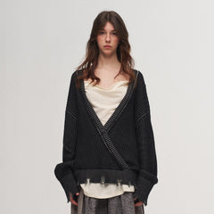 ILNya Nieternite Nifutur Frayed Edge Ribbed V-Neck Cardigan