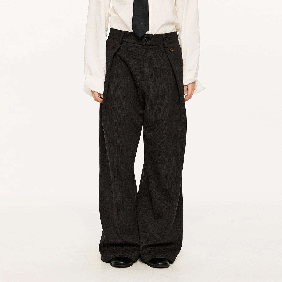 KREATE Modern Pinstriped Pleated Wide-Leg Trousers