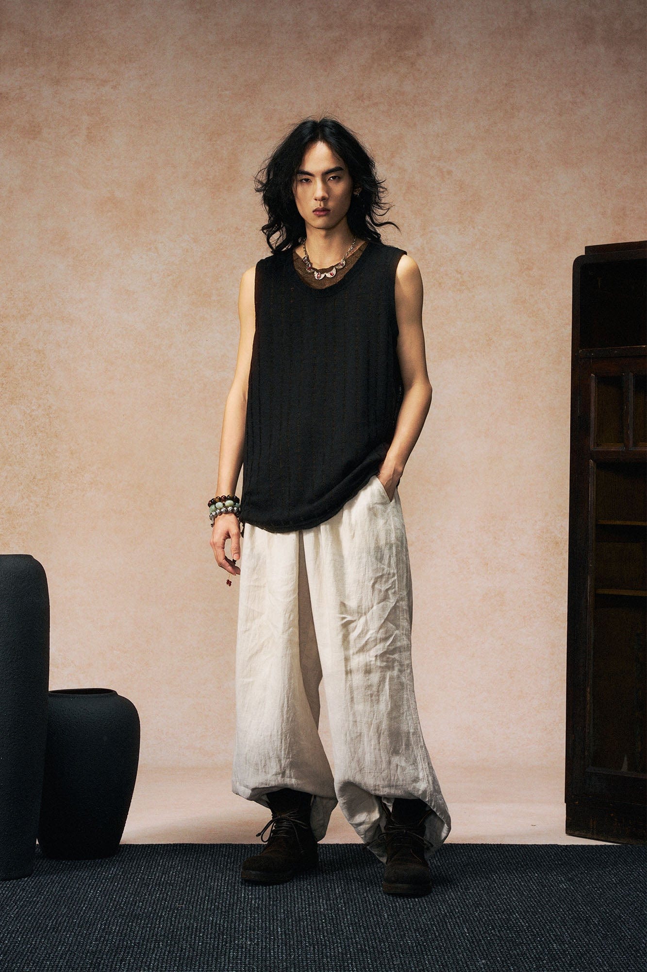 GONGHE REPUB Patchwork Hollow Out Knit Vest