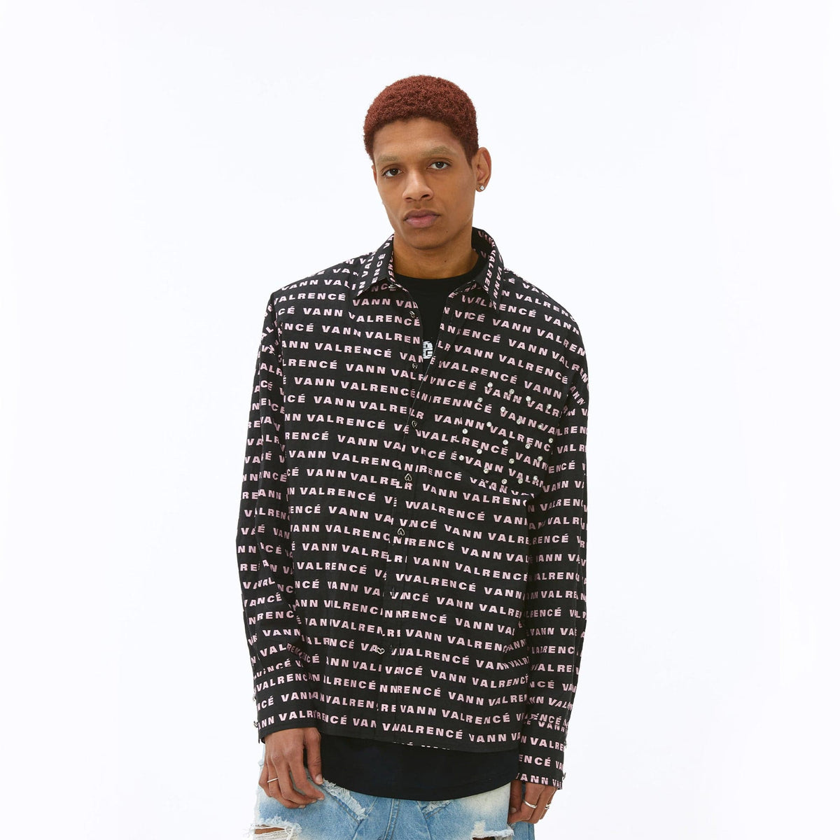 VANN VALRENCE Monogram Crystal-Studded Oversized Shirt