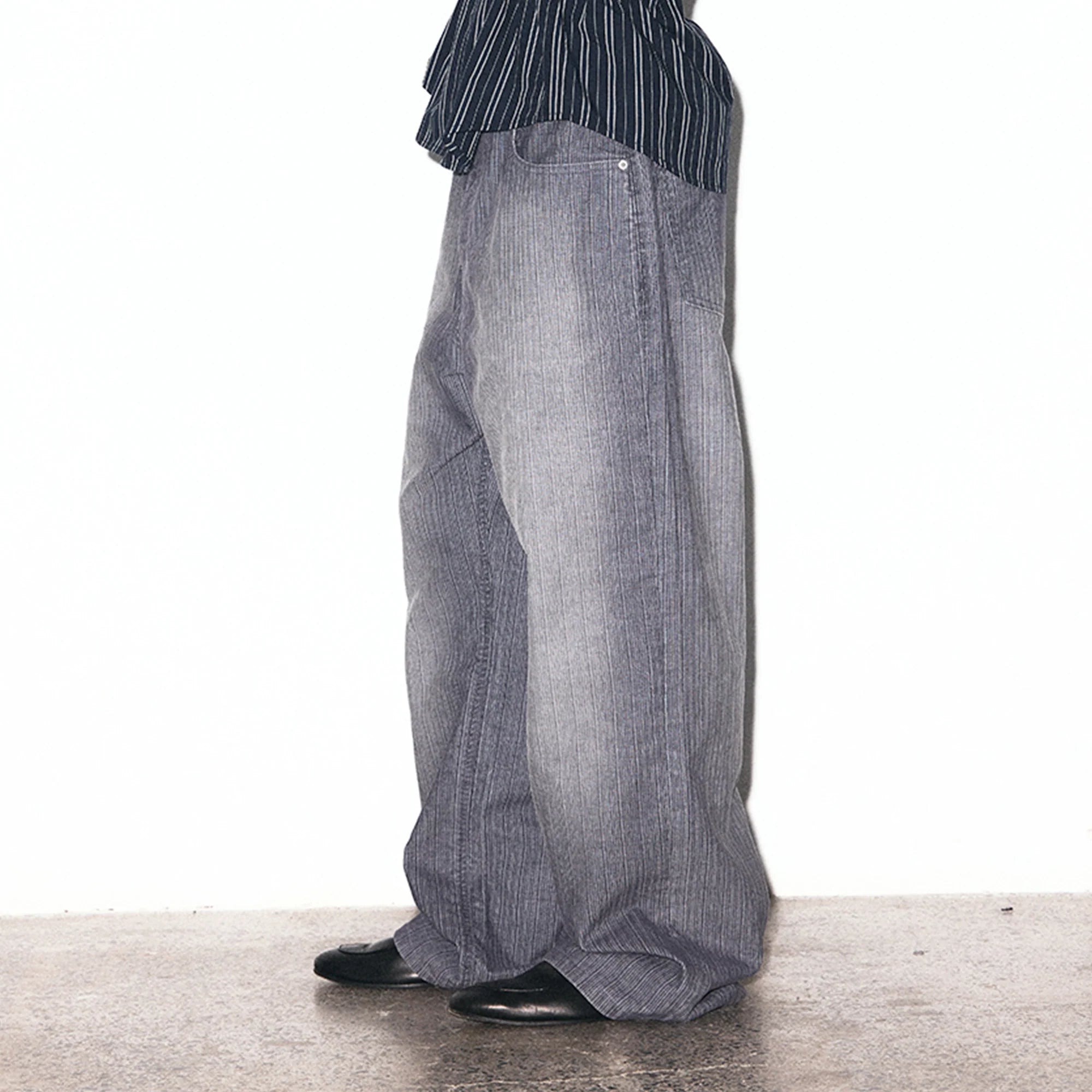 TRECLUB Washed Striped Straight-Leg Jeans