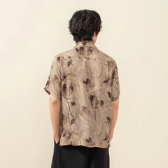 MOITIEDEPETALE Floral Accordion Pleats Cupro Blended Half Shirt