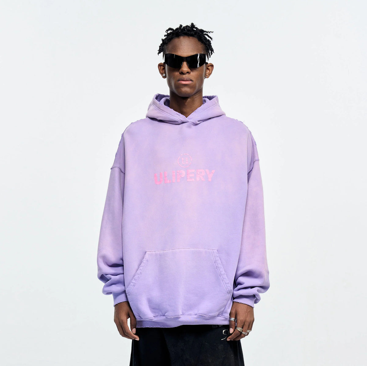 ULIPERY Distressed Gradient Oversized Hoodie Purple