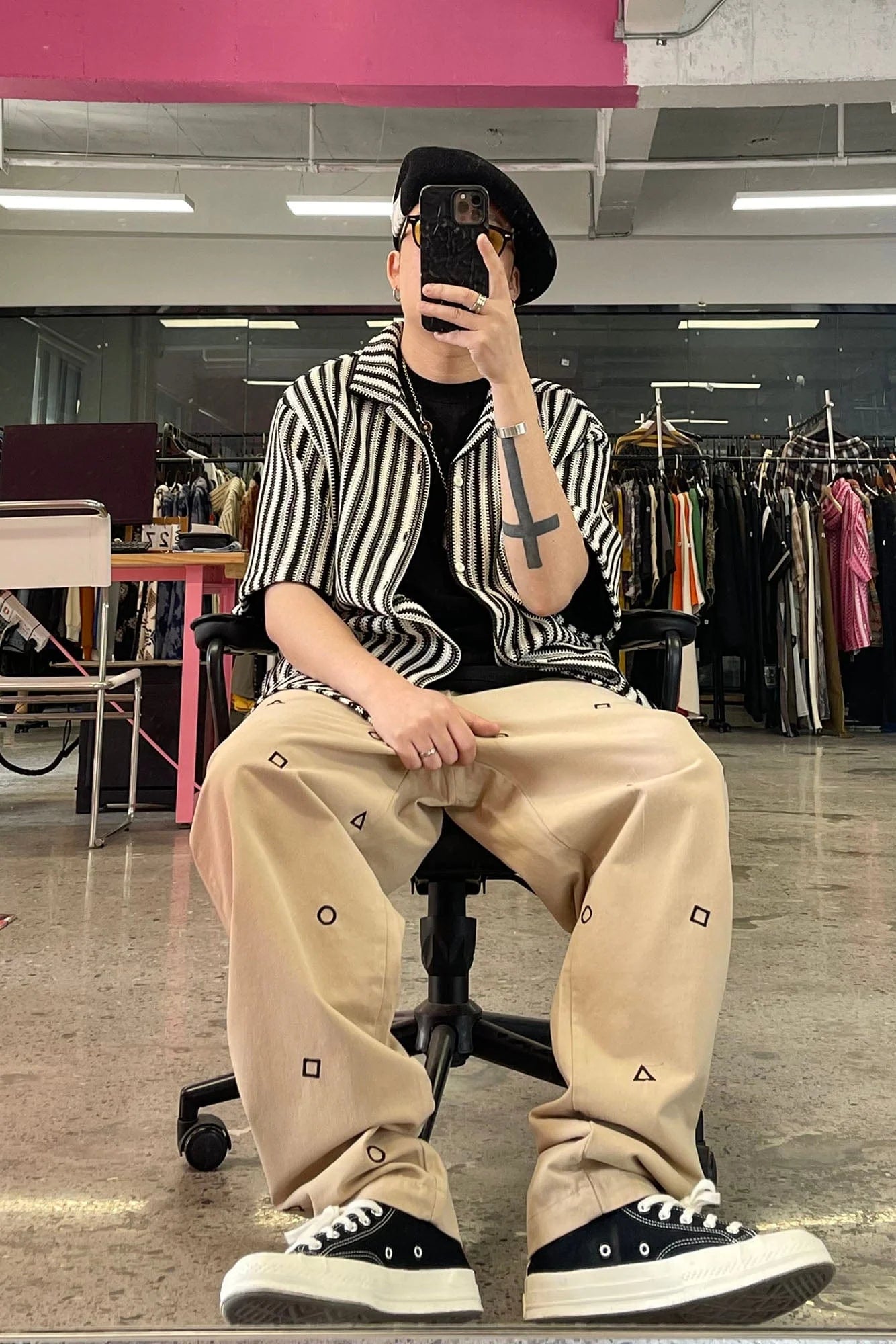 ME DA IGUAL Geometric Embroidered Oversized Tapered Pants