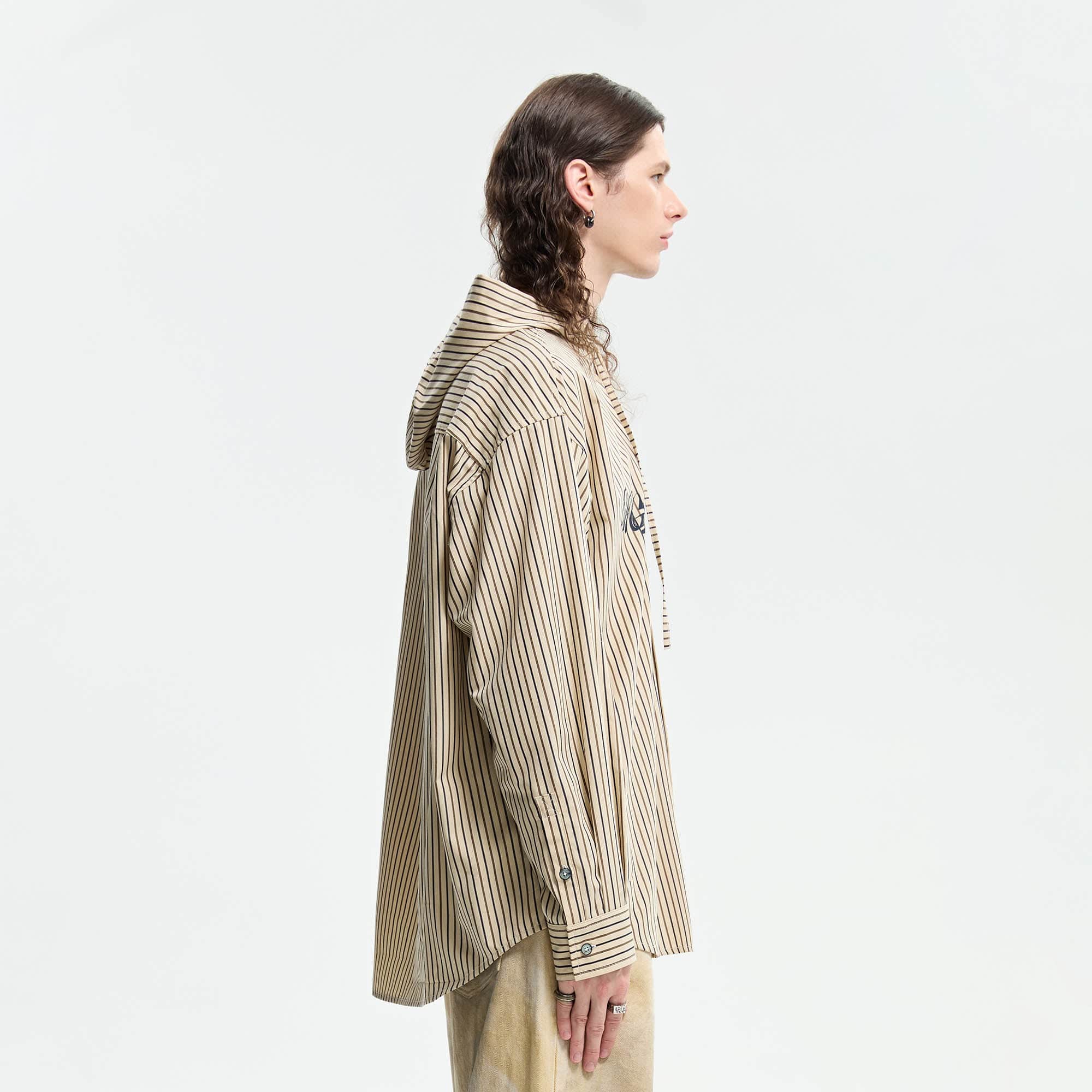 ORGANIC EMOTION Striped Drawstring Hooded Shirt