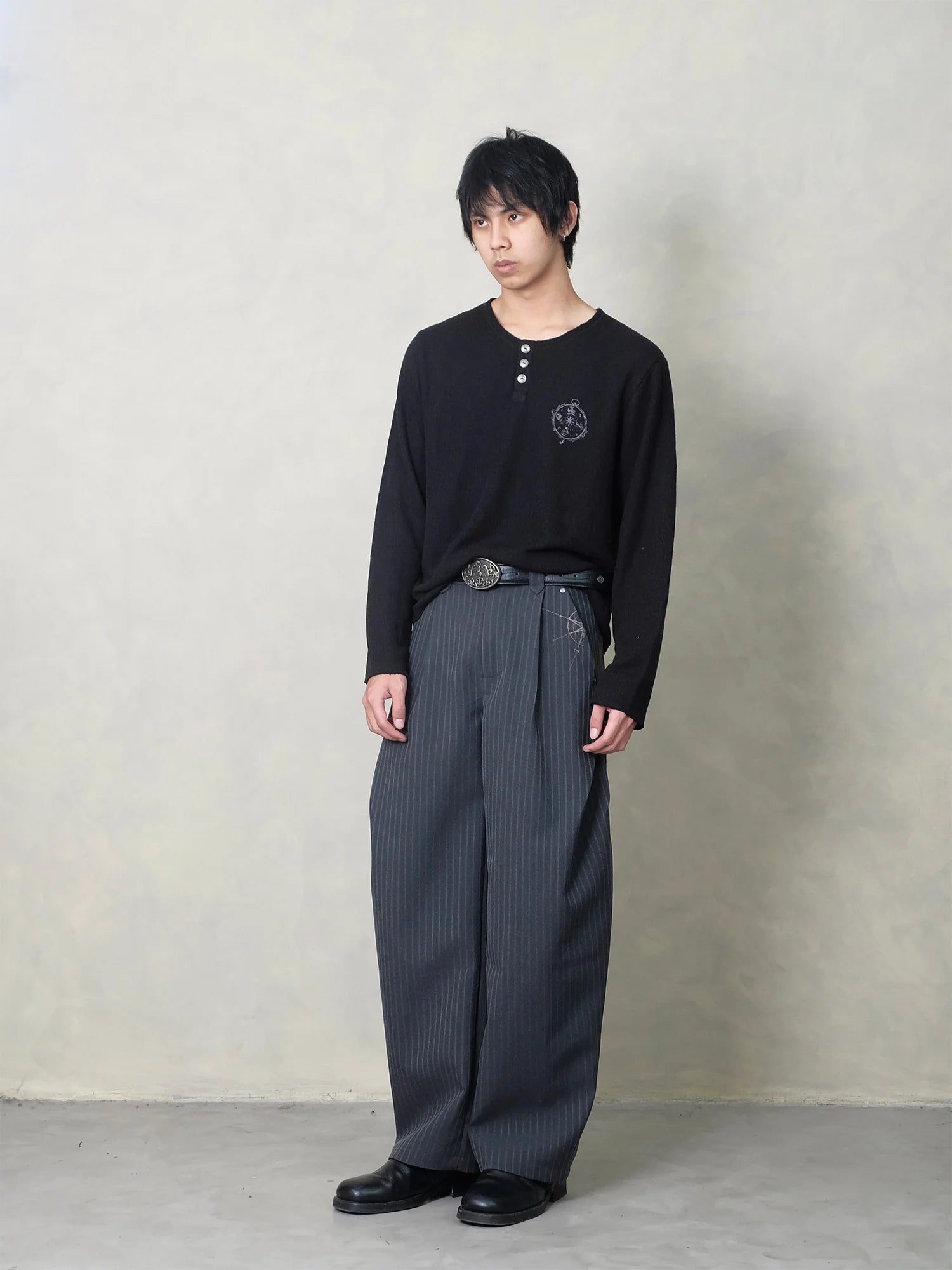 IN EXISTENCE Raw Hem Henley Long-Sleeve Tee