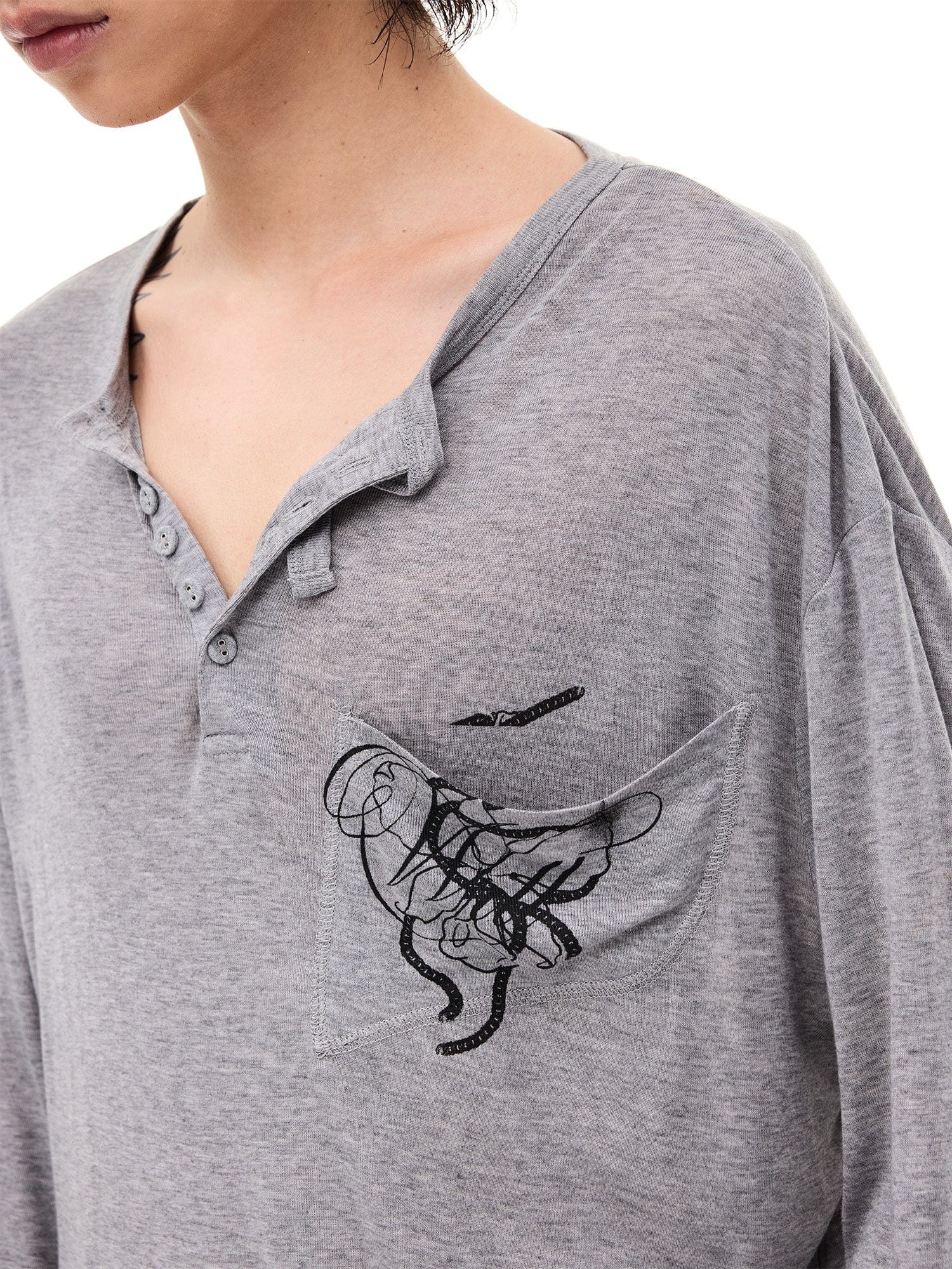 WHISTLEHUNTER Merino-Tencel Henley Graphic Long-Sleeve Tee