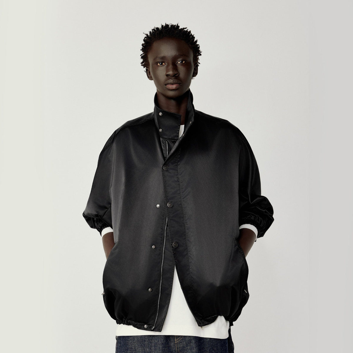 OPICLOTH Satin Batwing Drawstring Oversized Jacket