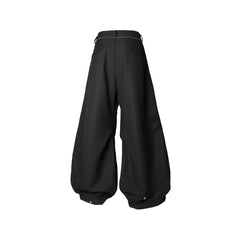 RELABEL Pinstriped Detachable-Scarf Oversized Pants Black