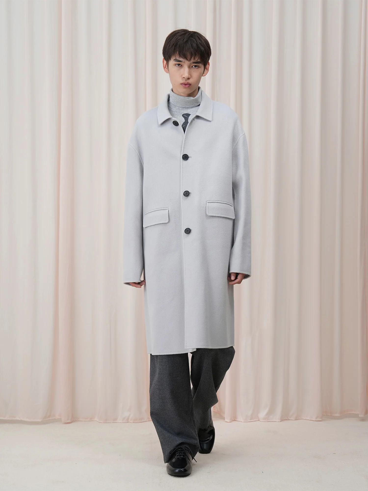 OUYANG WENJUN Minimal Wool Oversized Coat Light Gray