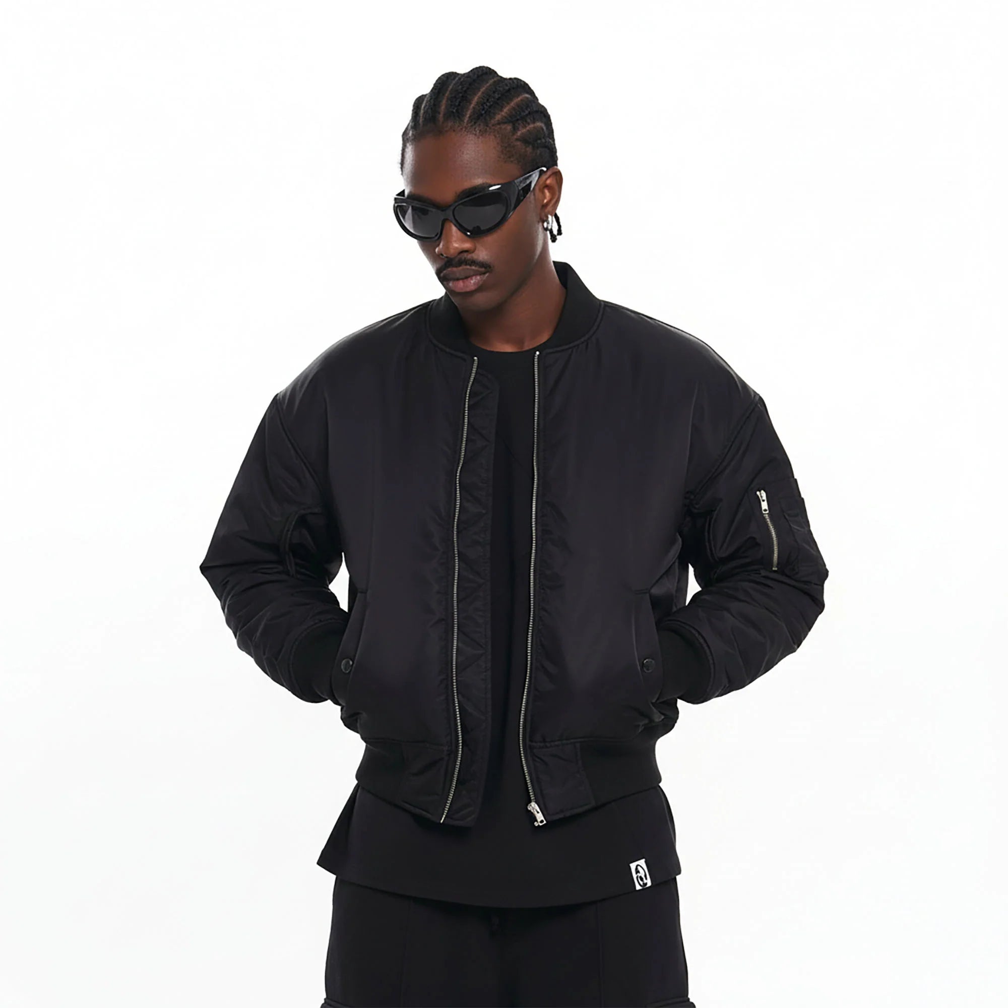 EGOFETCH Ruched Cropped Bomber Jacket