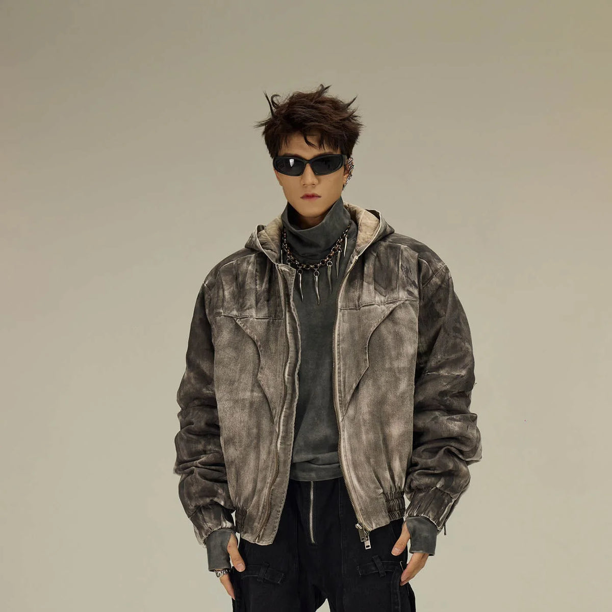 FLYERRER Distressed Crinkled Dirty Fit Jacket