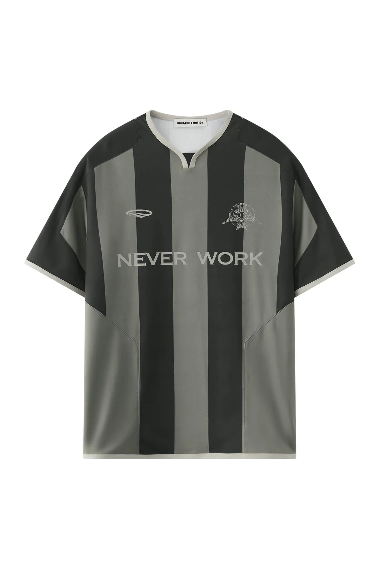 ORGANIC EMOTION Never Work Slogan Stripes Spliced Jersey