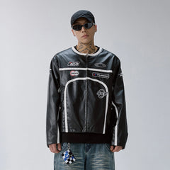 F2CE Racing Patch Contrast Panel PU Moto Jacket