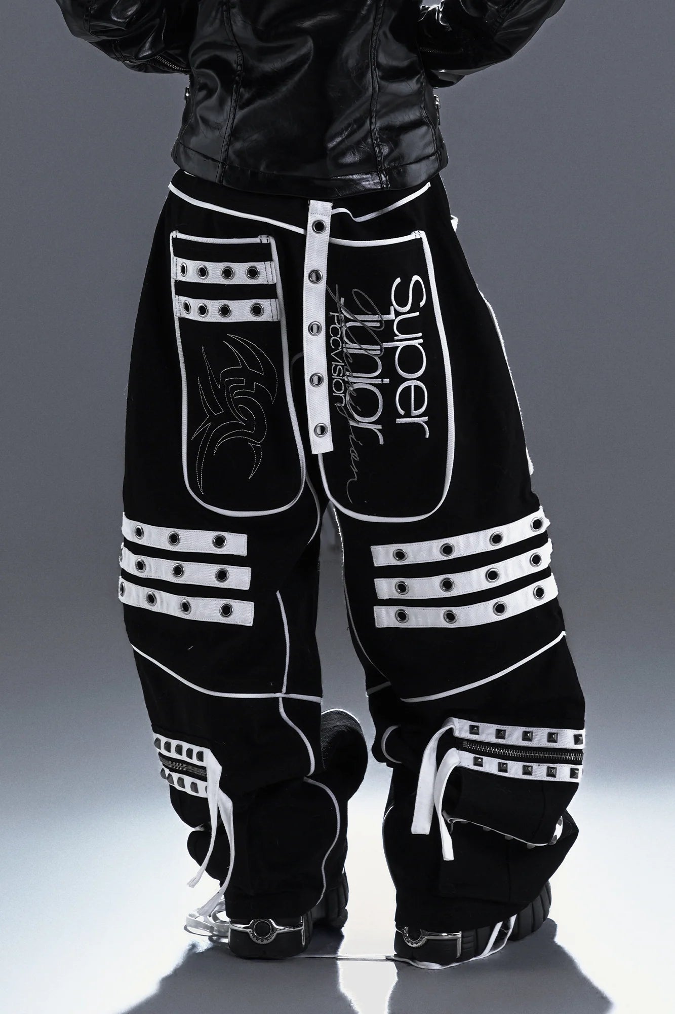 PCCVISION Studded Embroidered Baggy Pants