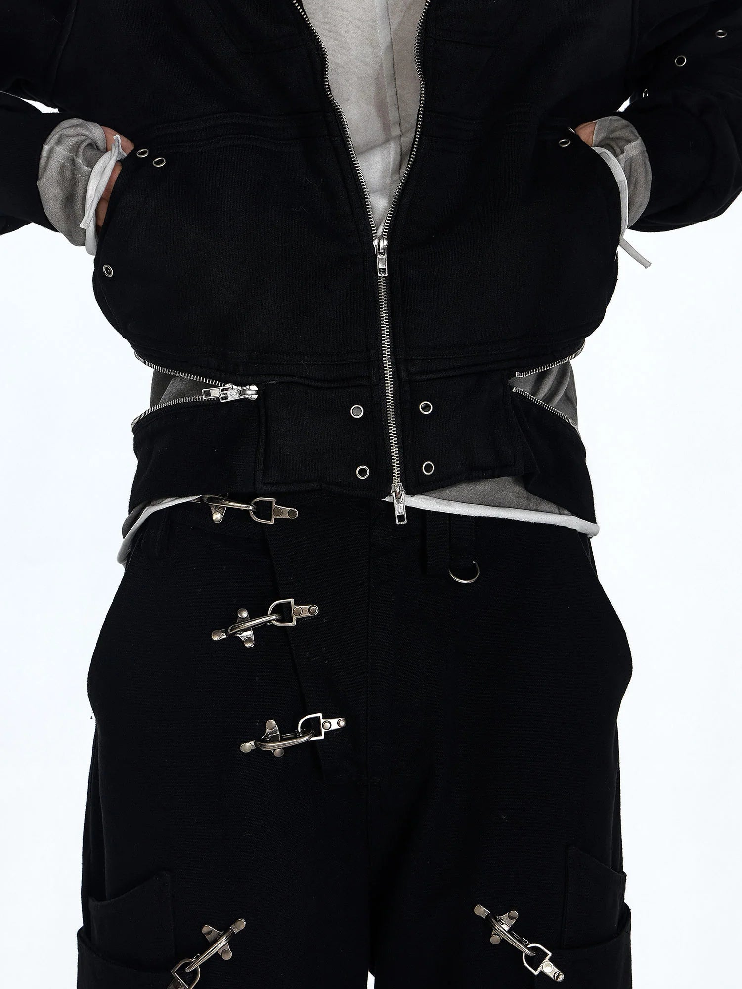 FLYERRER Detachable Faux-Fur Trim Cropped Jacket