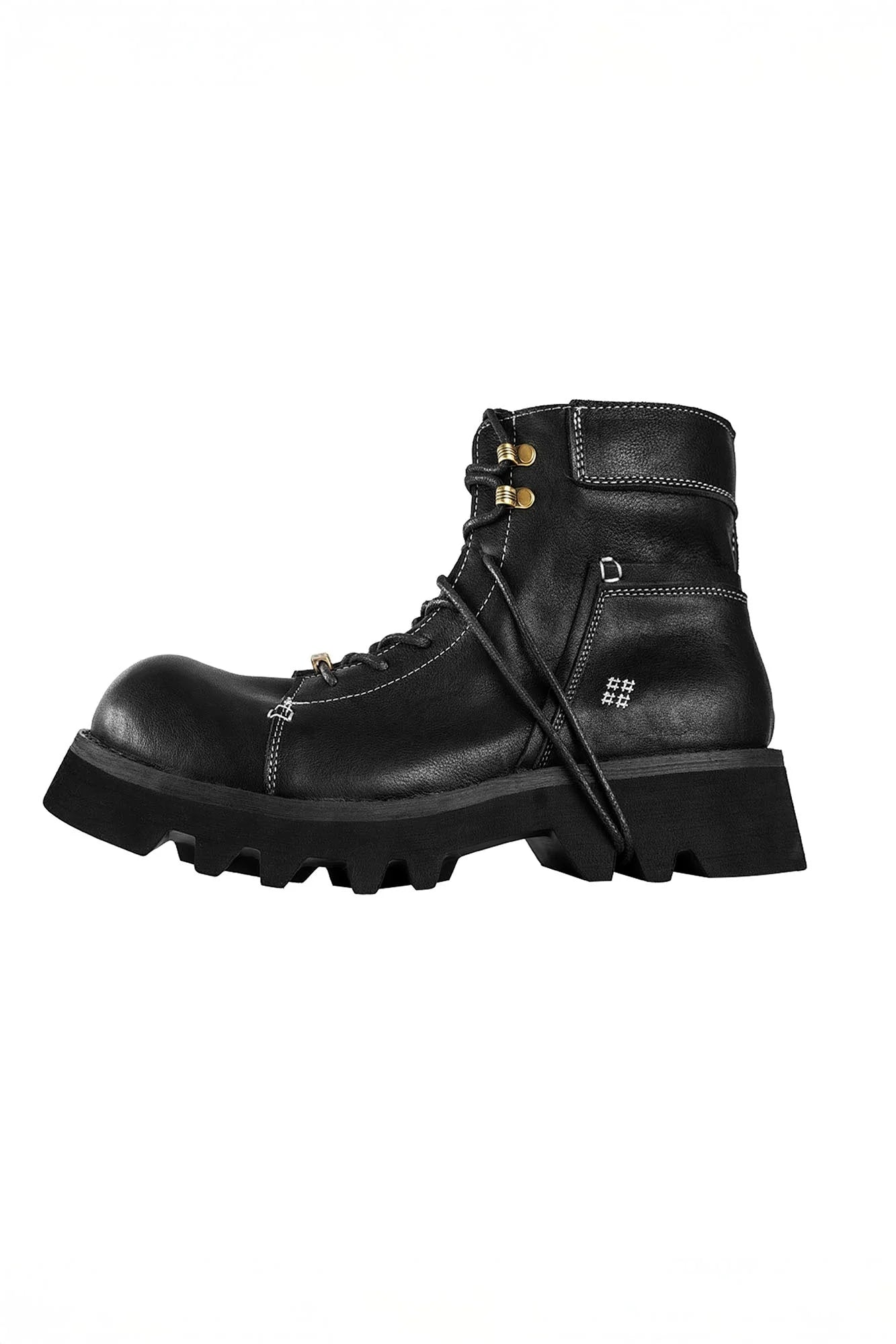 REWRITE Stitched Leather Lug Sole Martin Boots