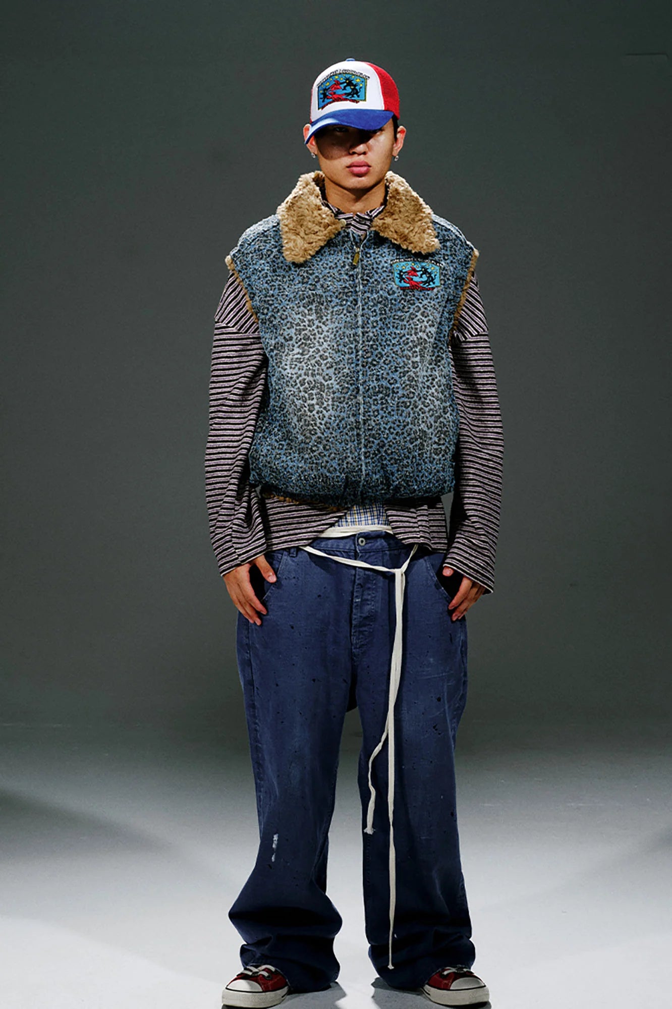 TRECLUB Faux-Fur Collar Leopard Quilted Vest