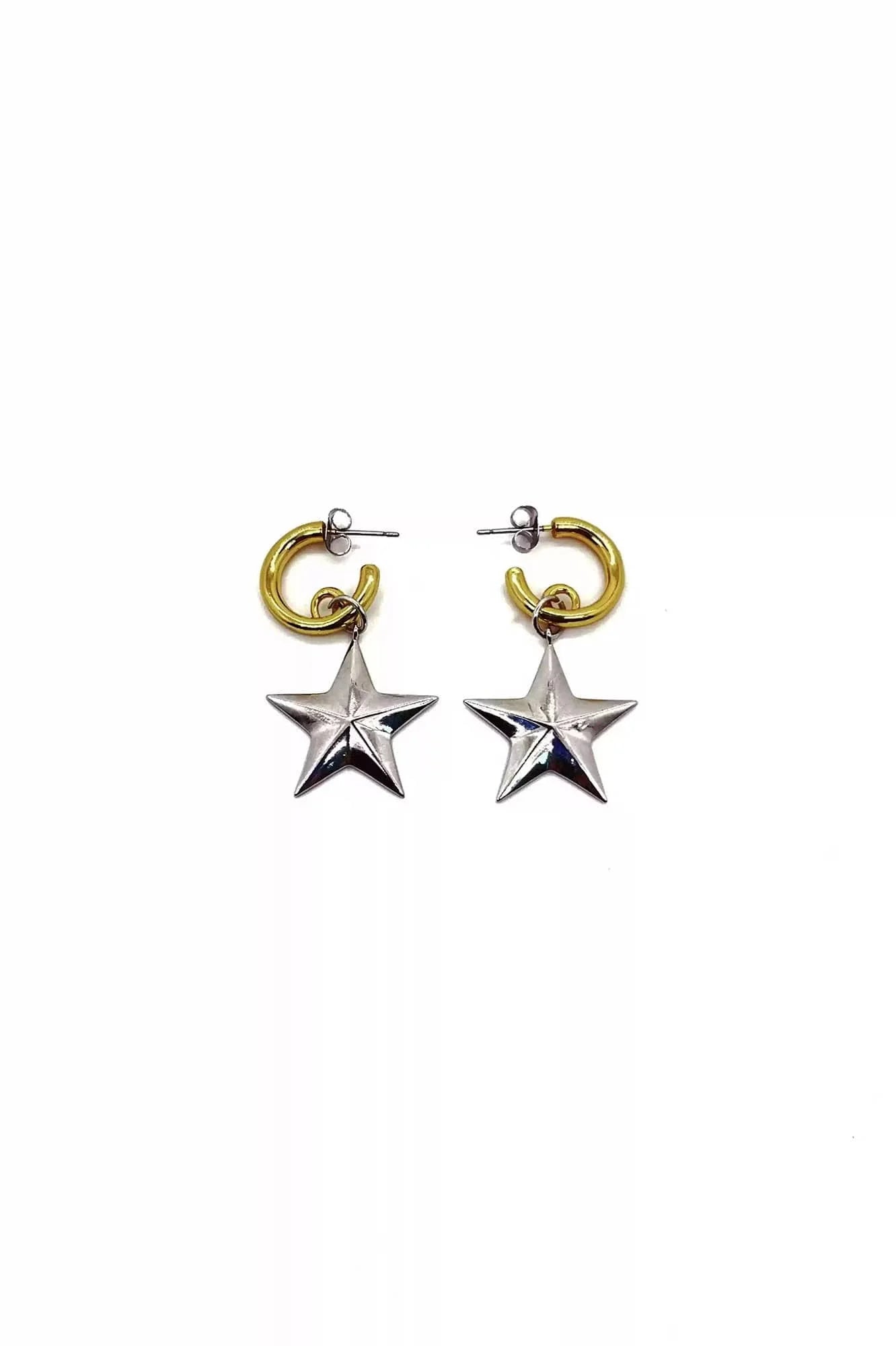 SCHWARZGOLD Two-Tone Pentagram Drop Earrings