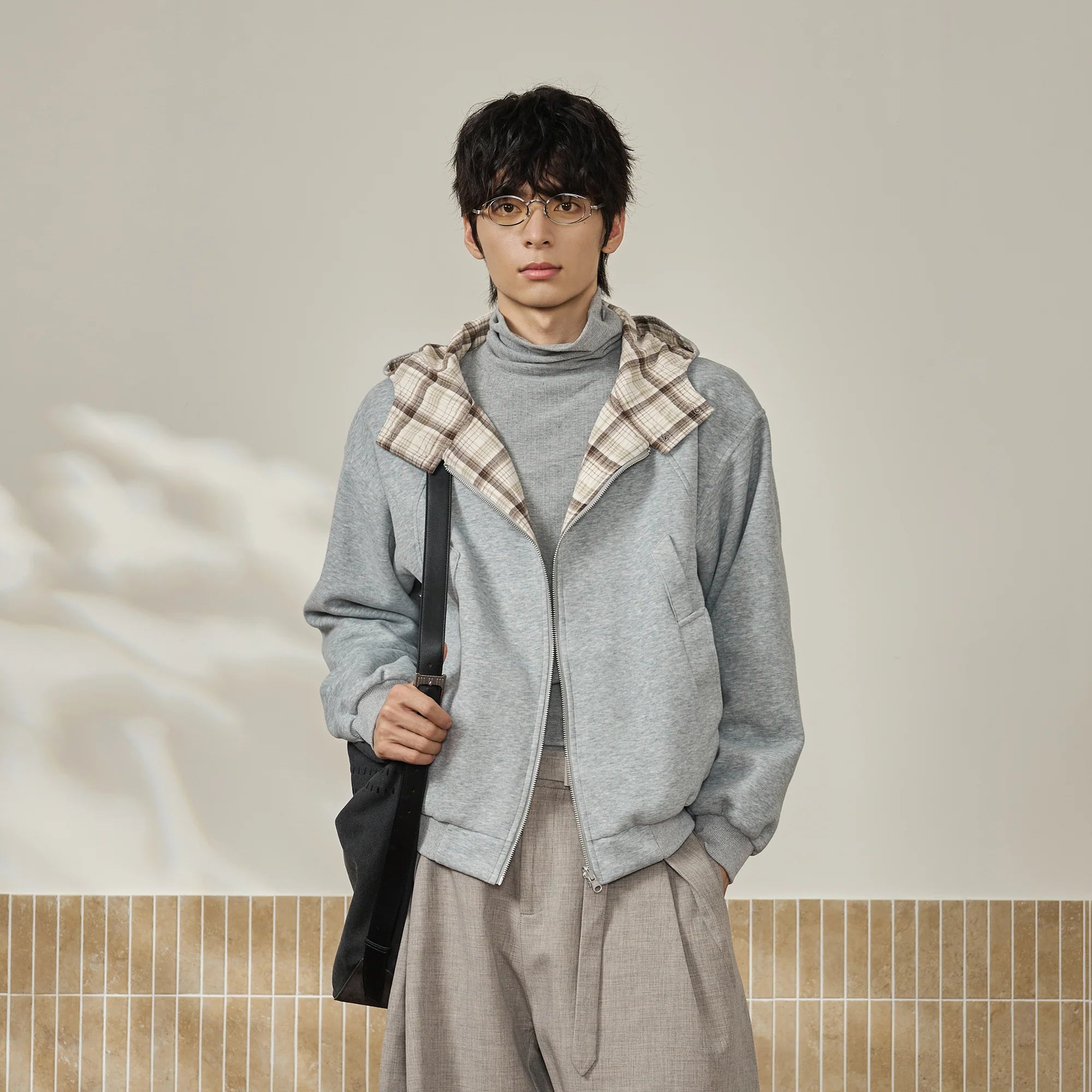 MOITIEDEPETALE Reversible Plaid Liner Hooded Jacket