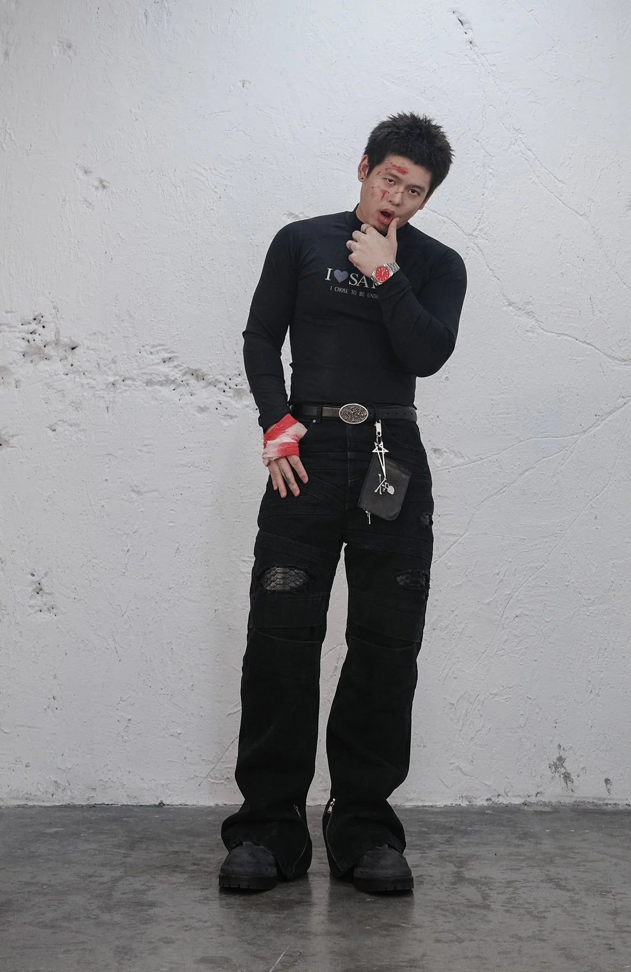 UNDERWATER Satan Racing Mock-Neck Long-Sleeve Tee