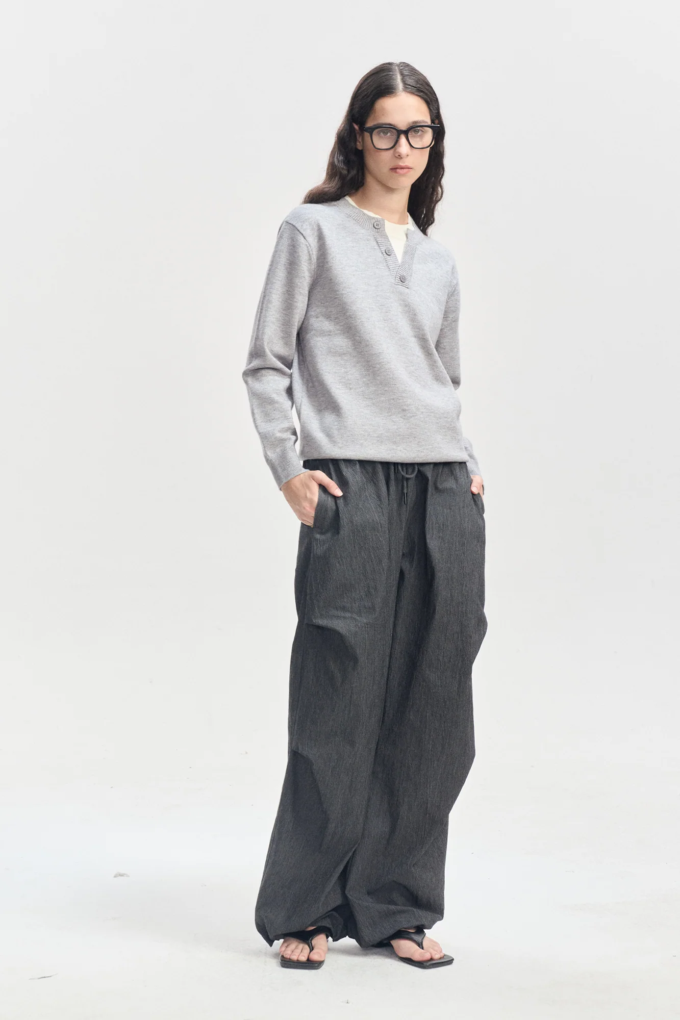 LEONSENSE Faux-Layered Henley Sweater