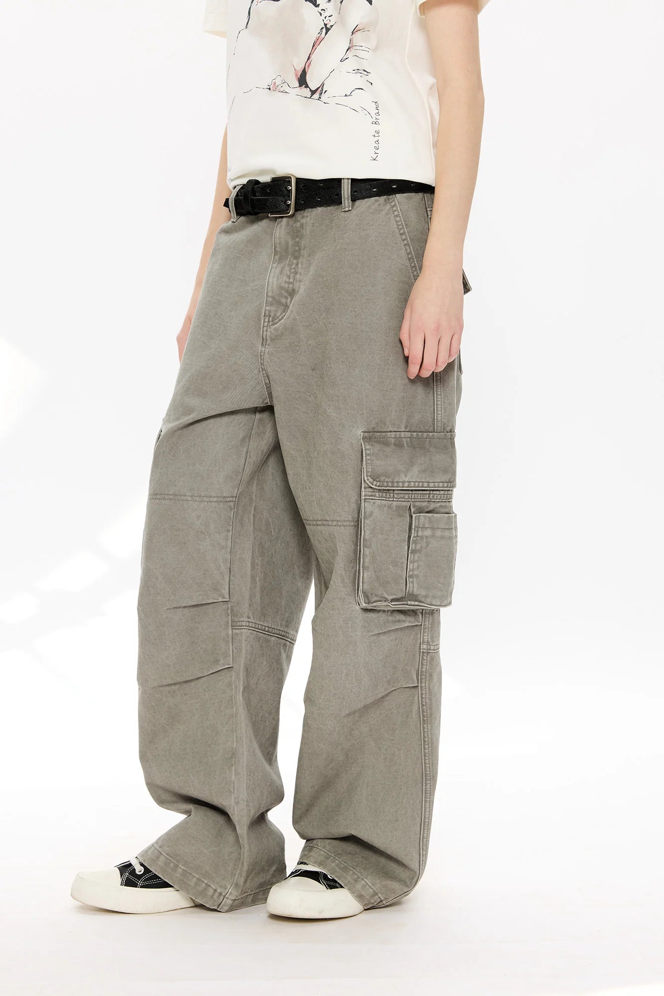 KREATE Washed Pleated Cargo Pants