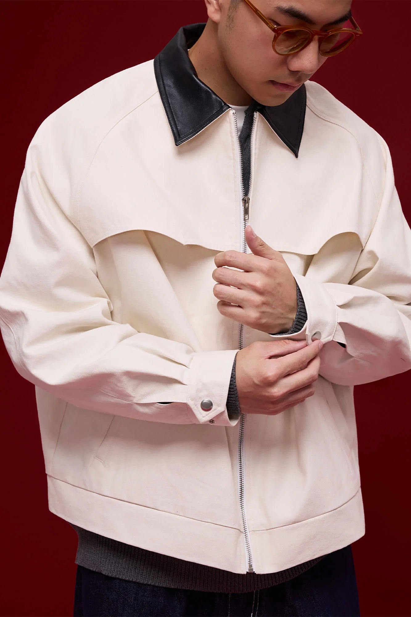 BANANA CLUB Faux Leather Collar Cotton Jacket