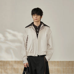 MOITIEDEPETALE Convertible Collar & Hood Plaid Pocket Jacket
