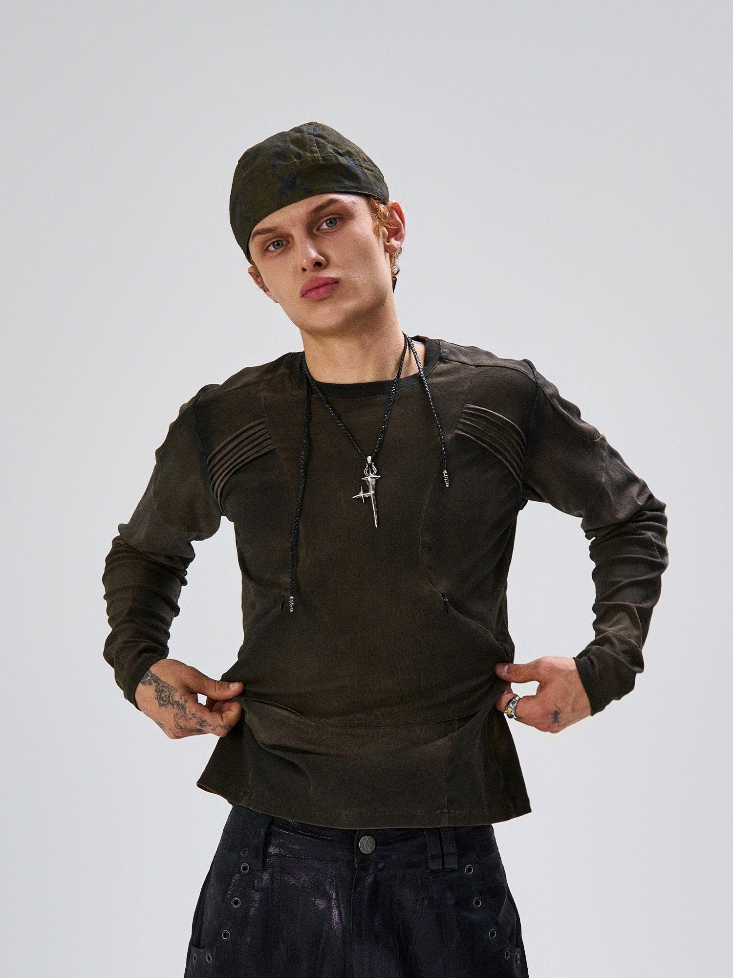 FLYERRER Washed Panelled Slim-Fit Long-Sleeve Tee