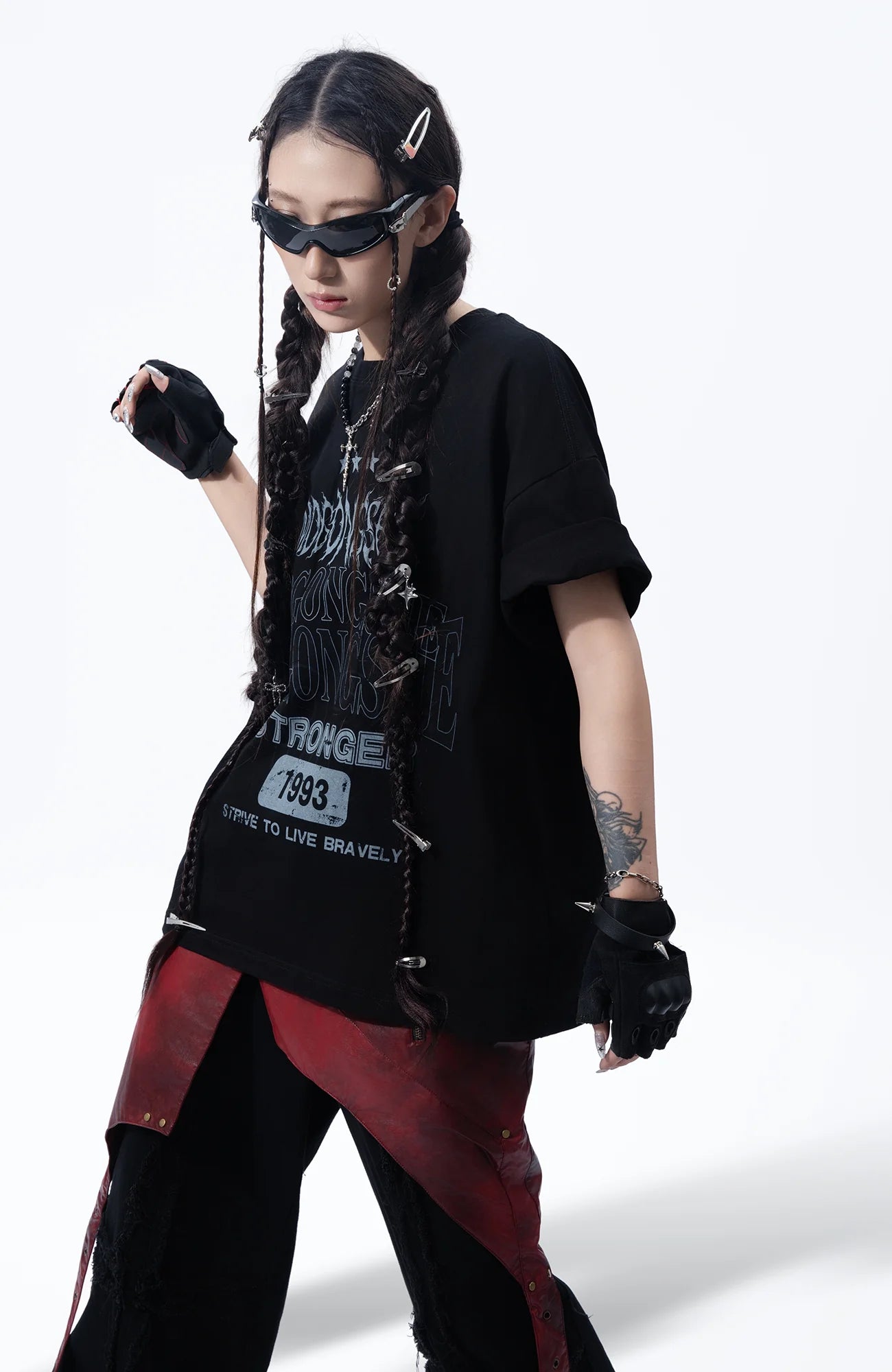 MOGONGSHE Detachable PU Drape  Frayed Cross Jeans