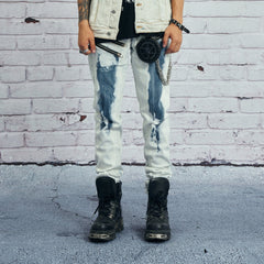 VENTUREK Distressed Washed Zippered Studded Slim Jeans