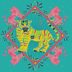 MASH UP ASIA Multicolor Tiger Sunburst Full-Print Square Scarf